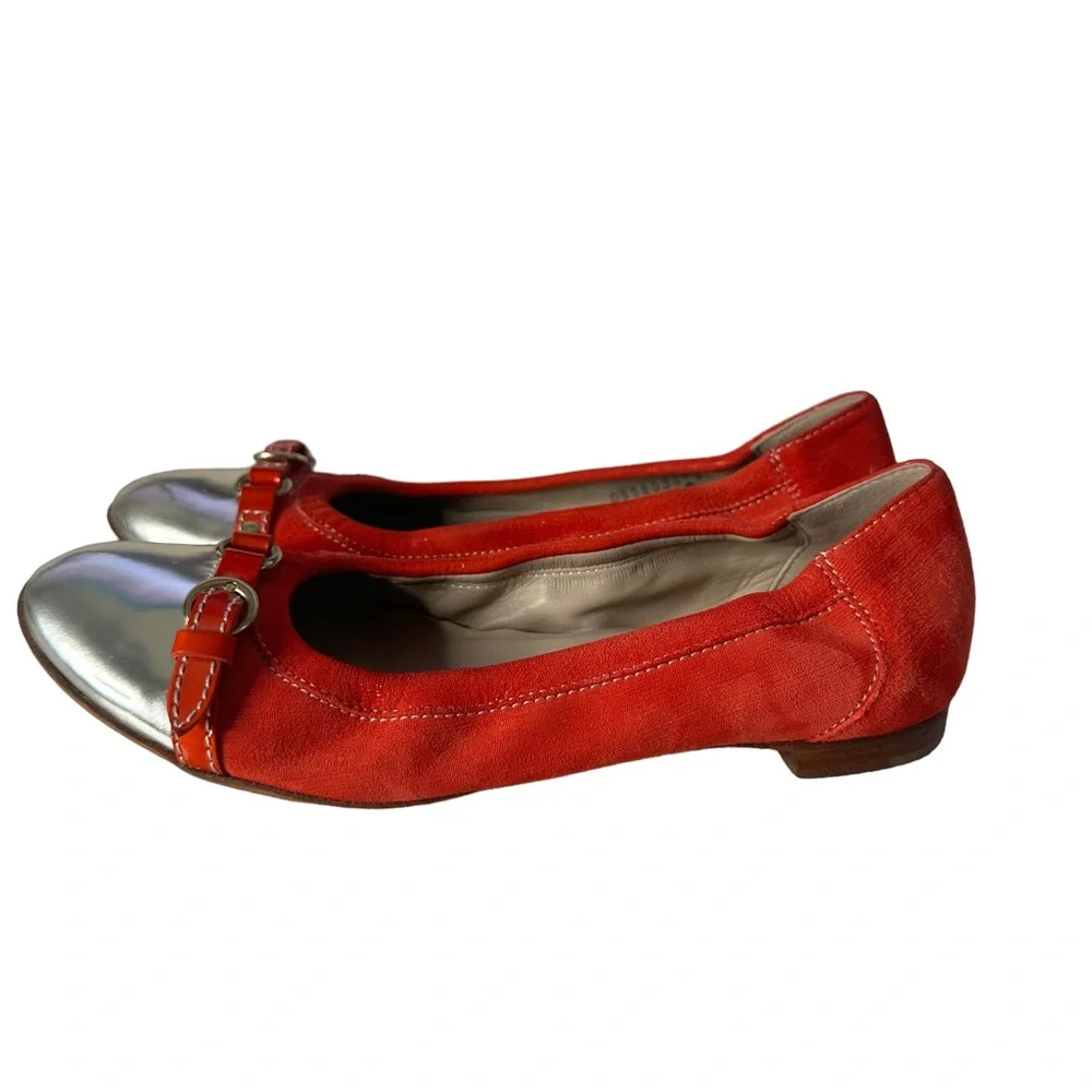 AGL Attilio Giusti Leombruni Orange Leather Flats Cap Toe Women Size 38.5 US 8.5